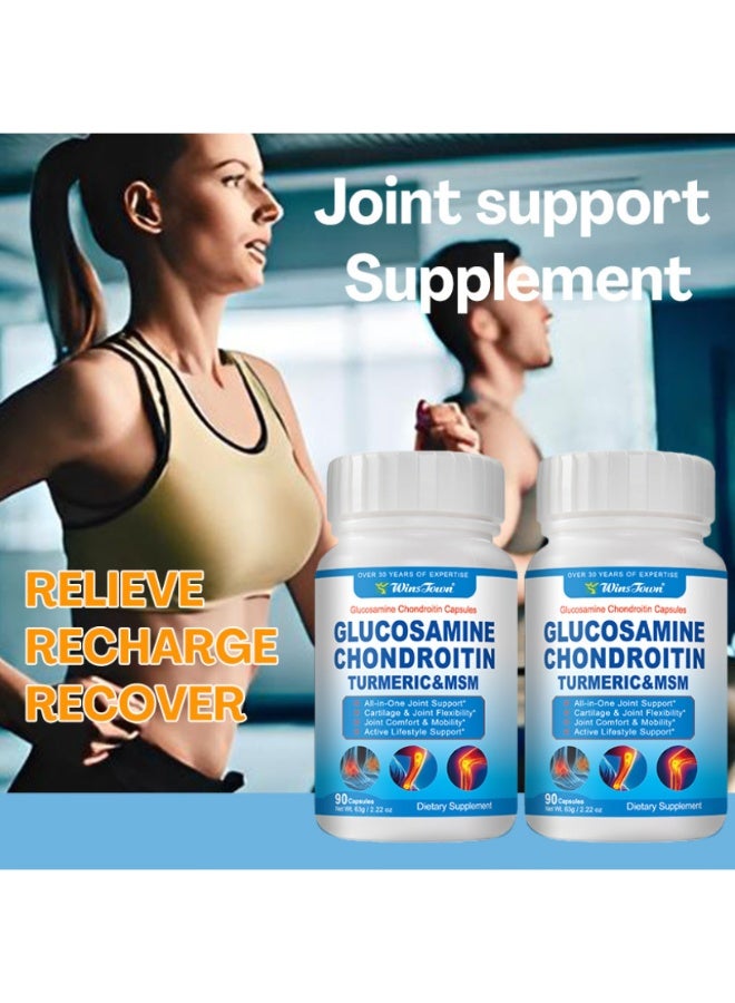 WinsTown Glucosamine Chondroitin Turmeric MSM Capsules - One-Stop Joint Care Dietary Supplement (90 Capsules) - Image 4